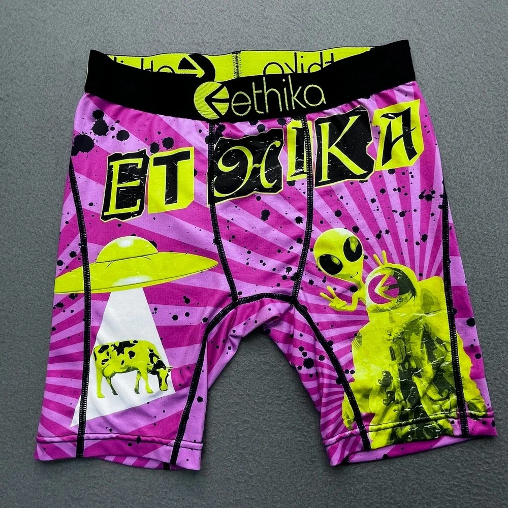 Ethika Alien UFO‎ Cow Boxer Briefs Mens Small Pink Neon Yellow Staple Underwear